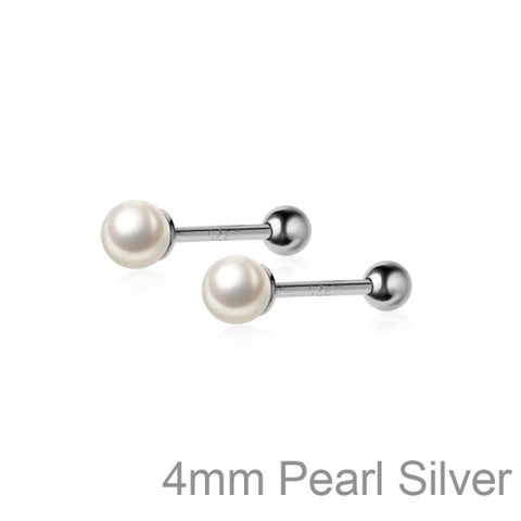 Sterling Silver Charm Min Pearl Beads Screw Stud Earrings