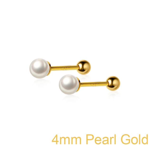 Sterling Silver Charm Min Pearl Beads Screw Stud Earrings