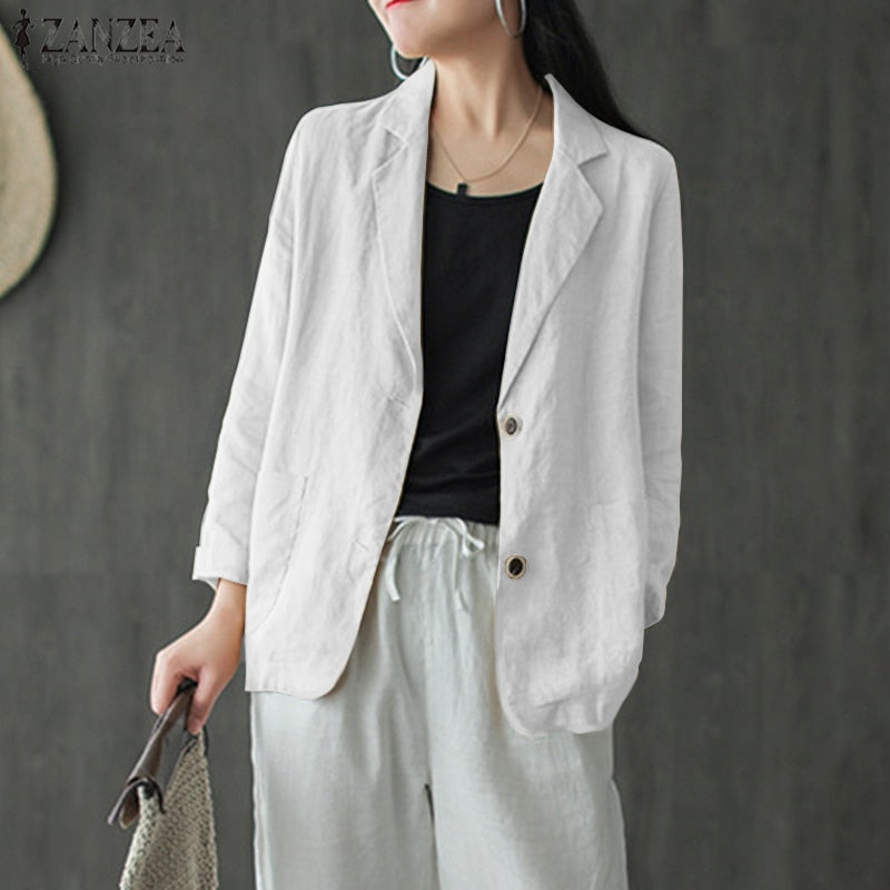 Fashion Cotton Blazers Women's Autumn Coats Casual Long Sleeve