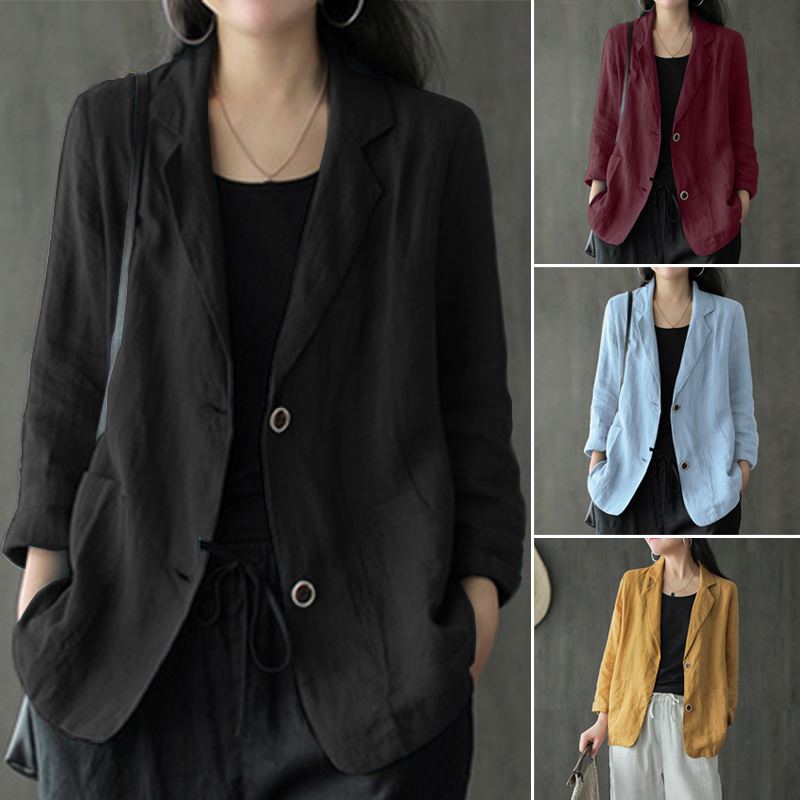 Fashion Cotton Blazers Women's Autumn Coats Casual Long Sleeve