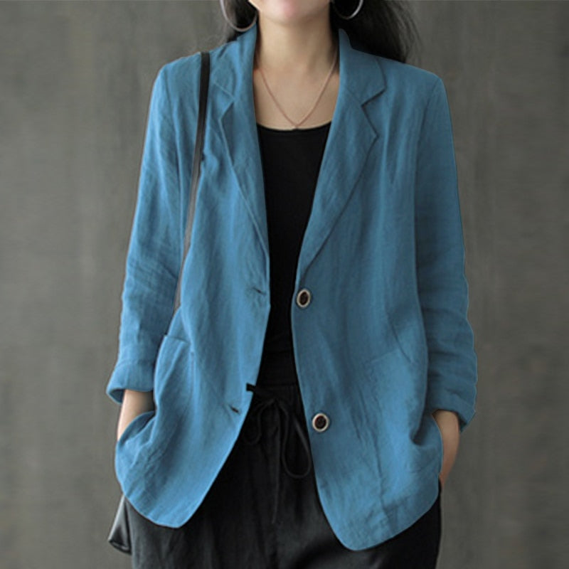 Fashion Cotton Blazers Women's Autumn Coats Casual Long Sleeve