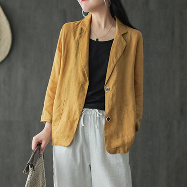 Fashion Cotton Blazers Women's Autumn Coats Casual Long Sleeve