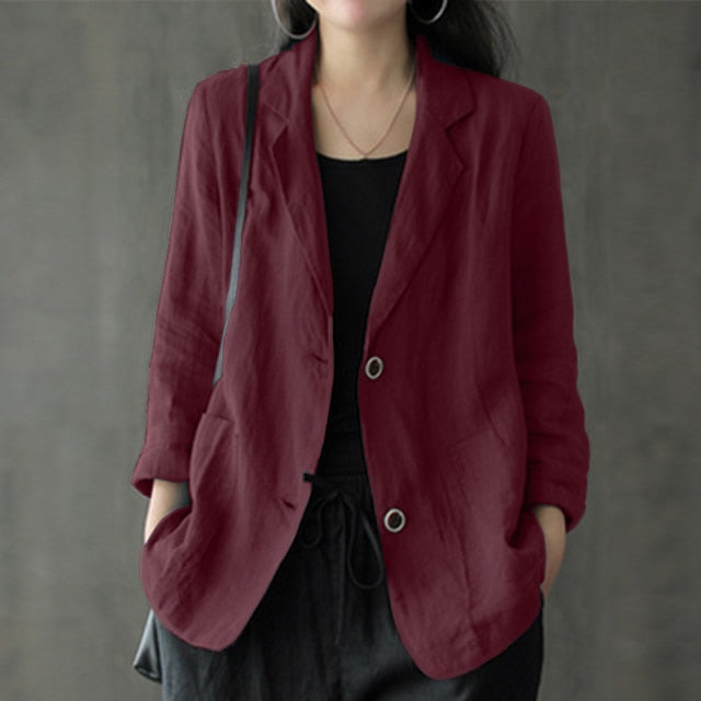 Fashion Cotton Blazers Women's Autumn Coats Casual Long Sleeve