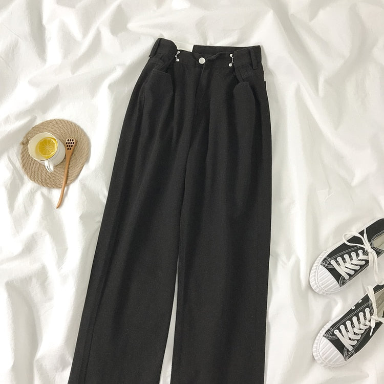 Streetwear Straight Solid Color High Waist Trouser Baggy Fashion ...