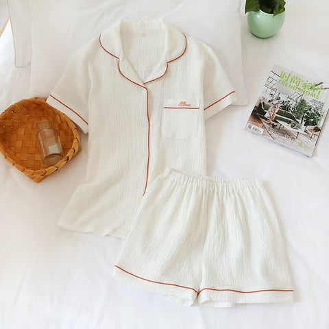 couple pajamas suit cotton crepe ladies solid color simple