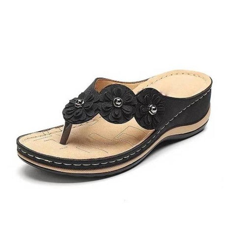Women's Flower Wedge Vintage Flip Flops Sandals Casual Slides
