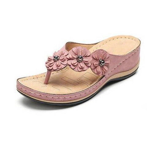 Women's Flower Wedge Vintage Flip Flops Sandals Casual Slides
