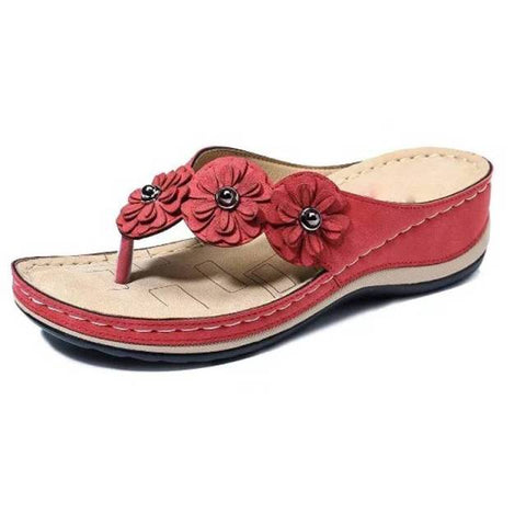 Women's Flower Wedge Vintage Flip Flops Sandals Casual Slides