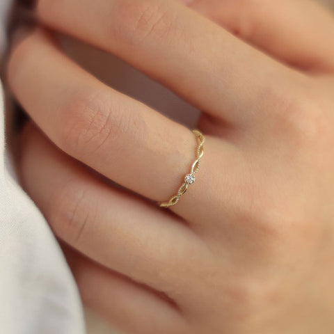 Sterling Silver  Twist Zircon Round Ring