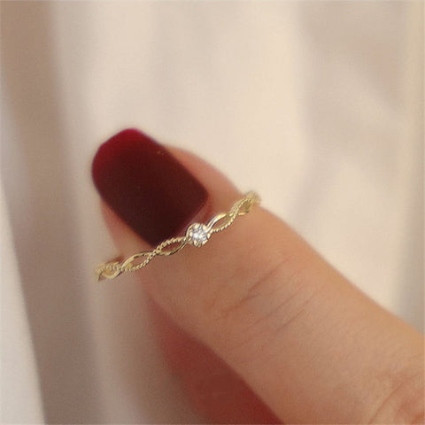 Sterling Silver  Twist Zircon Round Ring