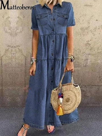 Fashion Retro Short Sleeve Turn Down Collar Pockets Buttons Ladies