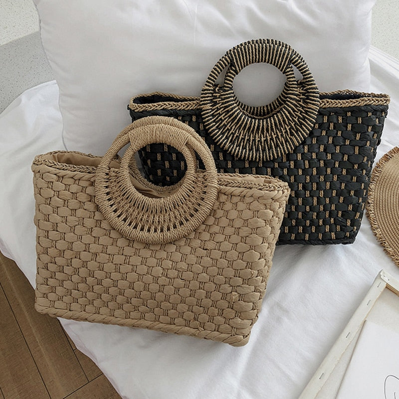 Summer Beach Weave Beach Bag Woven Bucket Bag Casual Handbags