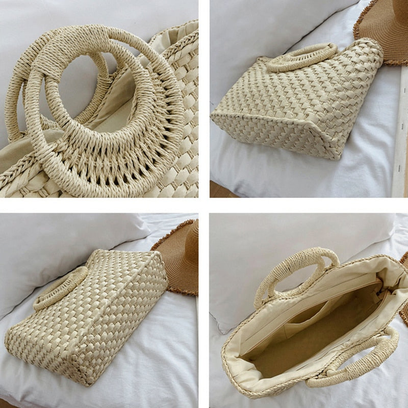 Summer Beach Weave Beach Bag Woven Bucket Bag Casual Handbags