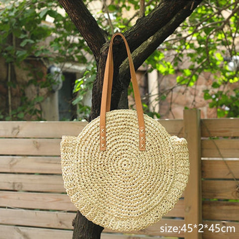 Round Tassel Straw Crossbody Rattan Handbags Handmade Woven