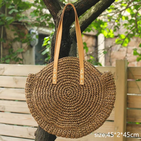 Round Tassel Straw Crossbody Rattan Handbags Handmade Woven