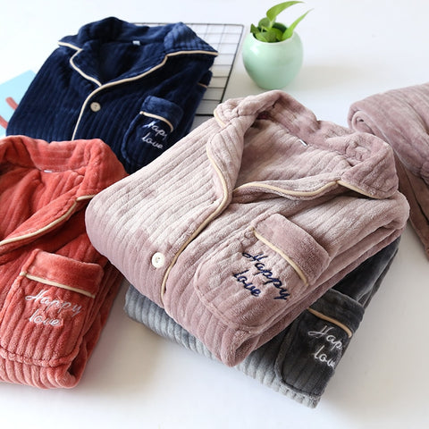 winter thickened flannel couple pajamas suit coral fleece warm