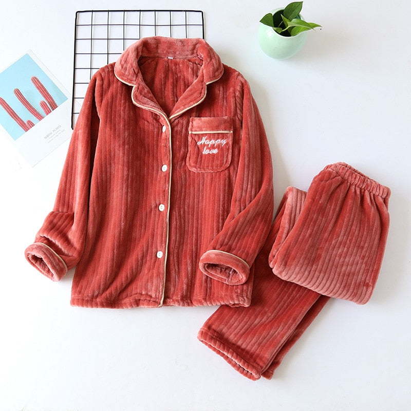 winter thickened flannel couple pajamas suit coral fleece warm