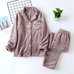 winter thickened flannel couple pajamas suit coral fleece warm