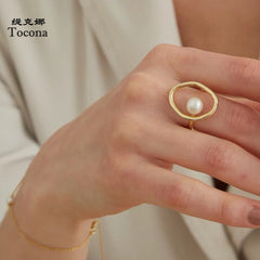 Elegant Pearl Stone Joint Ring Gold Color Alloy metal Jewelry Gift