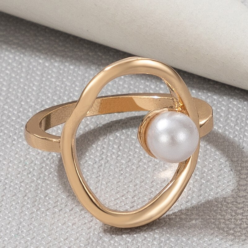 Elegant Pearl Stone Joint Ring Gold Color Alloy metal Jewelry Gift