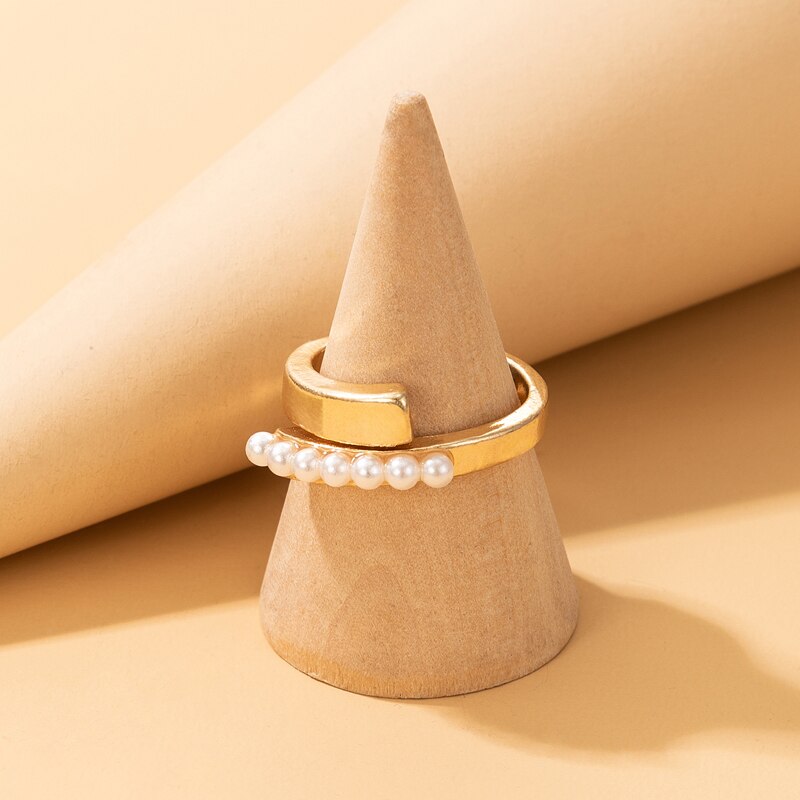 Elegant Pearl Stone Joint Ring Gold Color Alloy metal Jewelry Gift