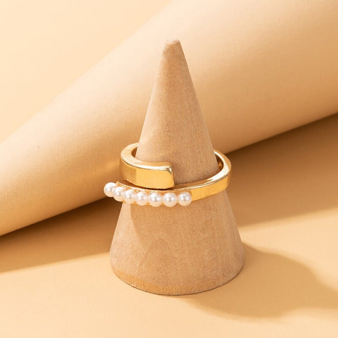 Elegant Pearl Stone Joint Ring Gold Color Alloy metal Jewelry Gift