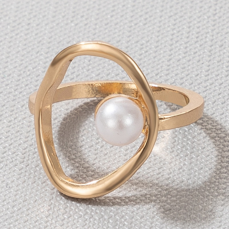 Elegant Pearl Stone Joint Ring Gold Color Alloy metal Jewelry Gift