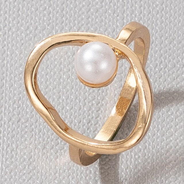 Elegant Pearl Stone Joint Ring Gold Color Alloy metal Jewelry Gift