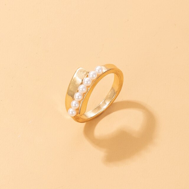 Elegant Pearl Stone Joint Ring Gold Color Alloy metal Jewelry Gift