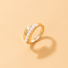 Elegant Pearl Stone Joint Ring Gold Color Alloy metal Jewelry Gift