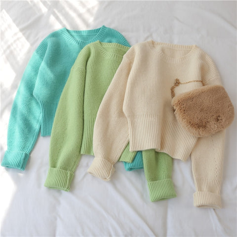 Women's Sweater Pullovers Warm Minimalist Short Elegant Solid Sweet Jumpers