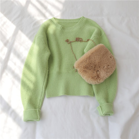 Women's Sweater Pullovers Warm Minimalist Short Elegant Solid Sweet Jumpers