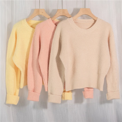 Women's Sweater Pullovers Warm Minimalist Short Elegant Solid Sweet Jumpers