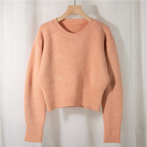 Women's Sweater Pullovers Warm Minimalist Short Elegant Solid Sweet Jumpers