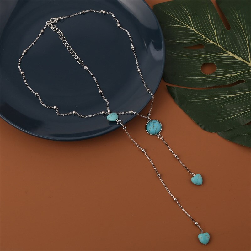 Simple Ladies Silver Color Metal Long Chain Back Necklaces