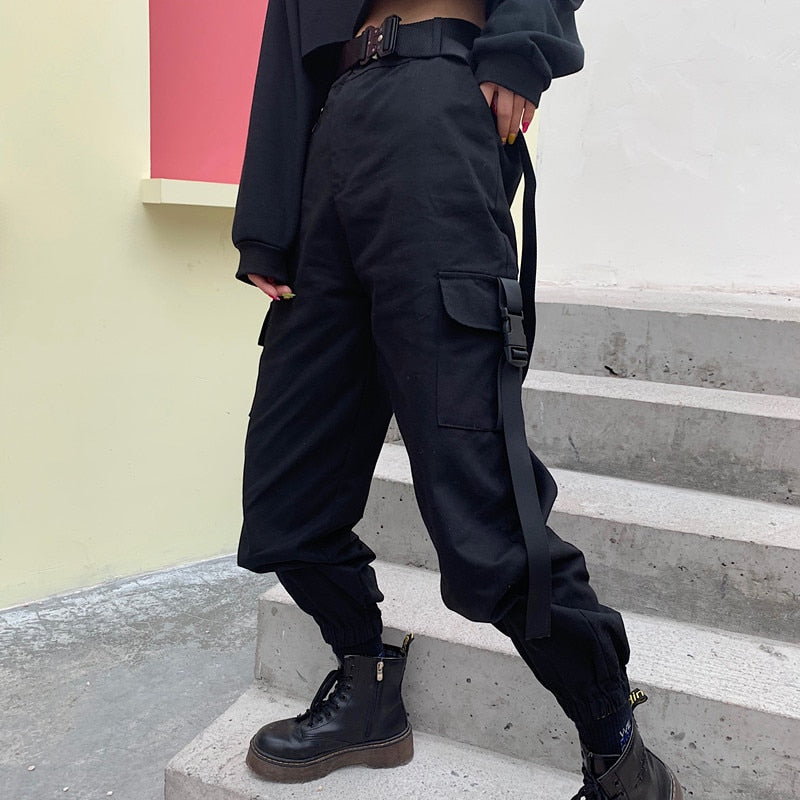 Big Pockets Cargo Pants Women Elastic High Waist Loose Streetwear