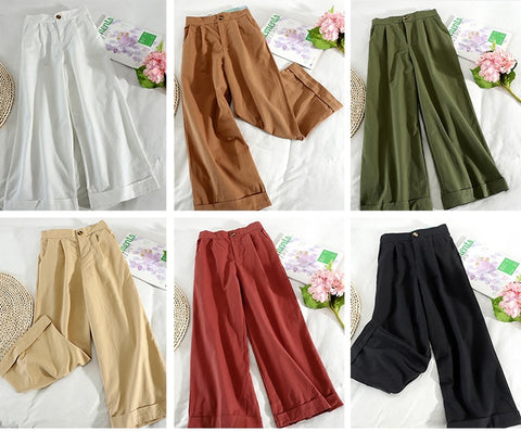 Style Wide Leg Ankle Pants High Waist Trousers Femme