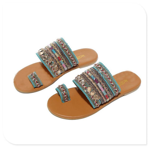 Greek Style Boho Flat Slippers Casual Breathable Comfortable Sandals