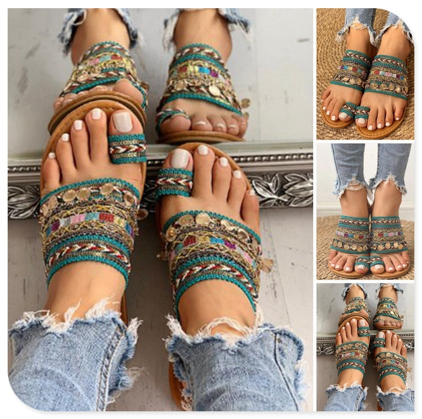 Greek Style Boho Flat Slippers Casual Breathable Comfortable Sandals