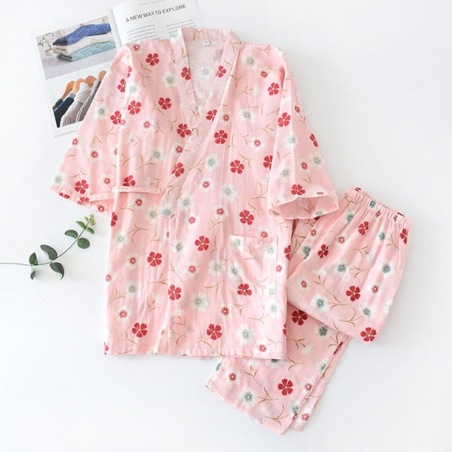 style kimono cotton fresh style pajamas suit female casual