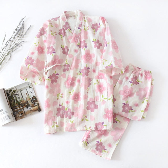 style kimono cotton fresh style pajamas suit female casual