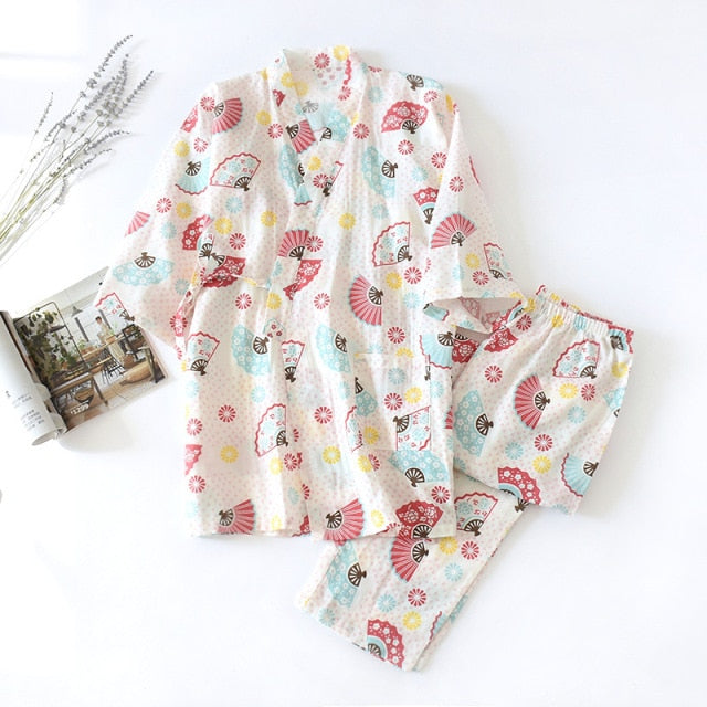 style kimono cotton fresh style pajamas suit female casual