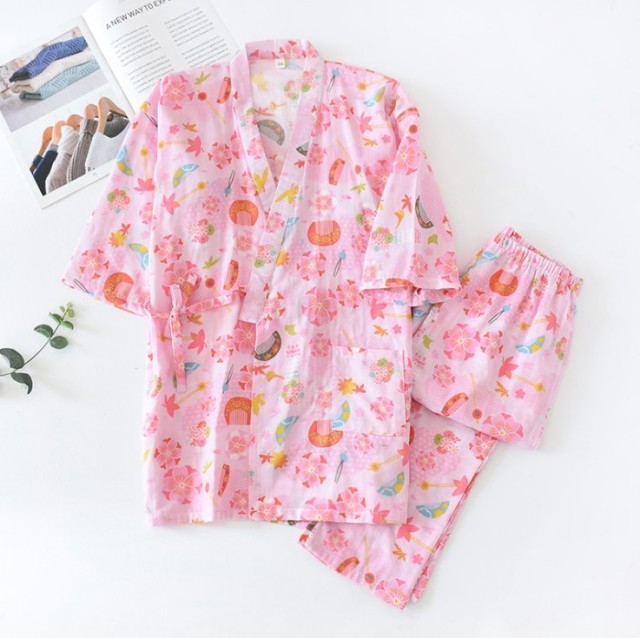 style kimono cotton fresh style pajamas suit female casual