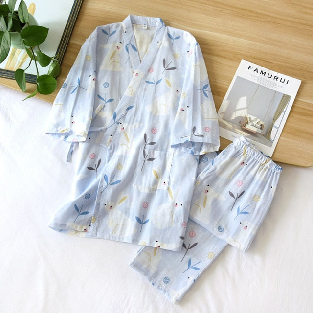 style kimono cotton fresh style pajamas suit female casual