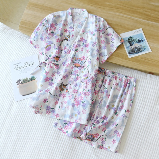 style kimono cotton fresh style pajamas suit female casual