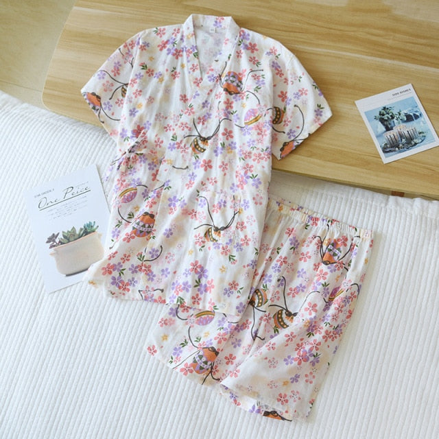 style kimono cotton fresh style pajamas suit female casual