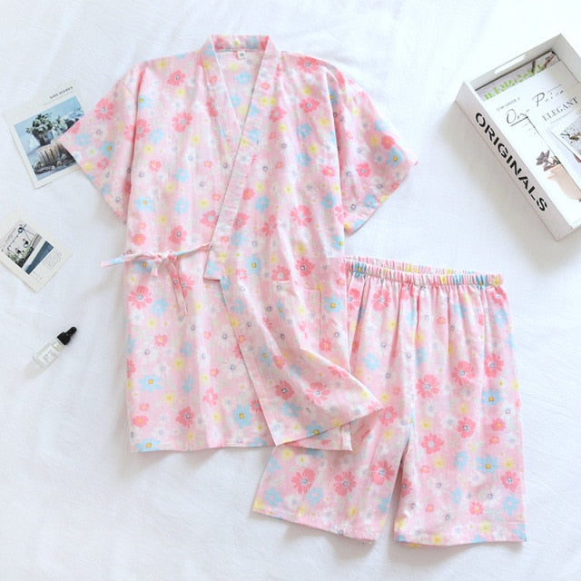 style kimono cotton fresh style pajamas suit female casual