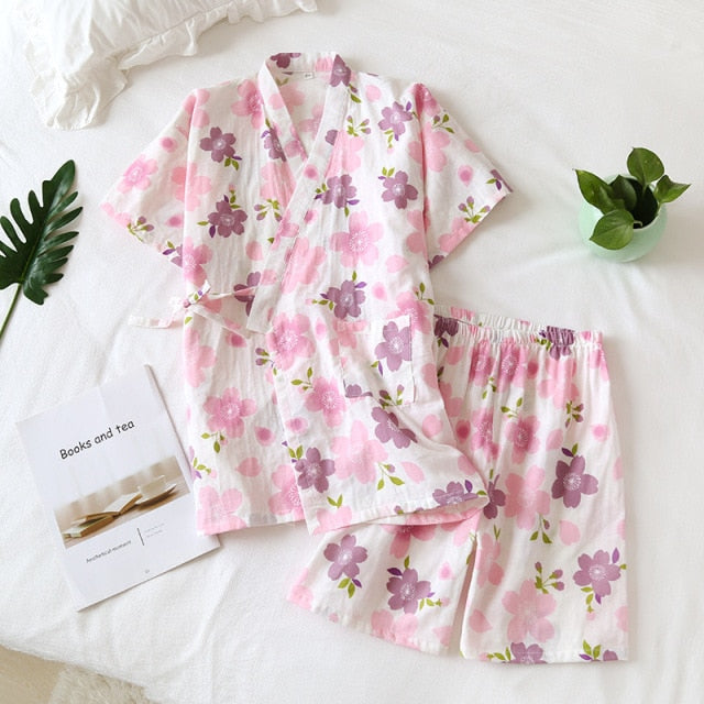 style kimono cotton fresh style pajamas suit female casual