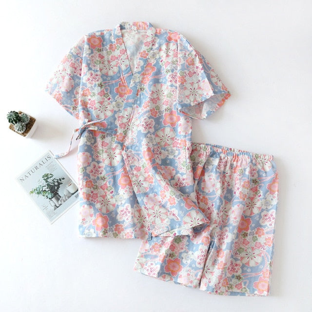 style kimono cotton fresh style pajamas suit female casual