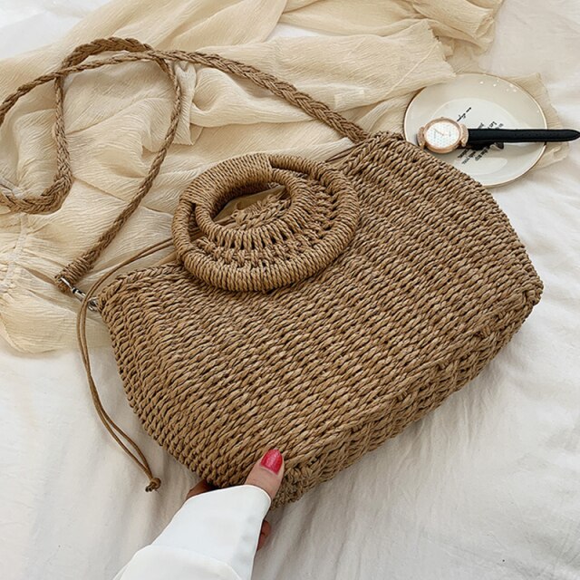 Straw Bags Crossbody Shoulder Travel Handbag Rattan